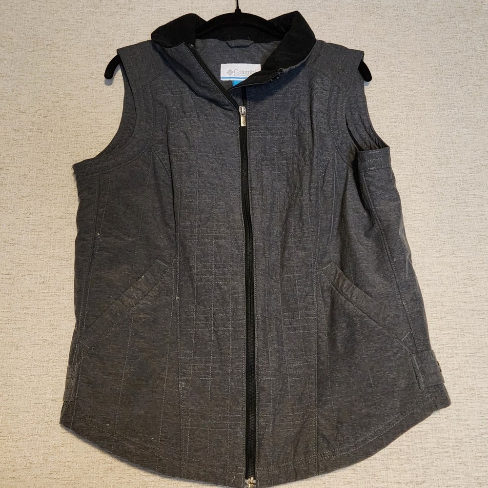 Columbia Full Zip Vest Womens Large Gray Heathered Quilted Snap Waist WL1031